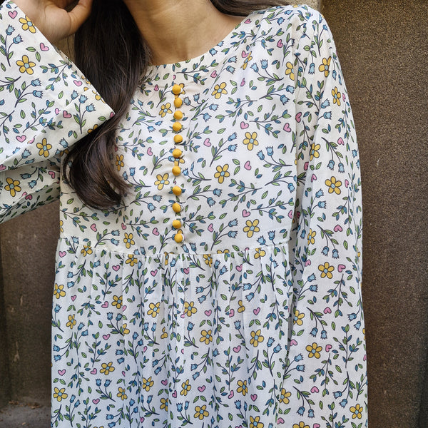 Yellow & White Floral Shirt Unstitched image 0