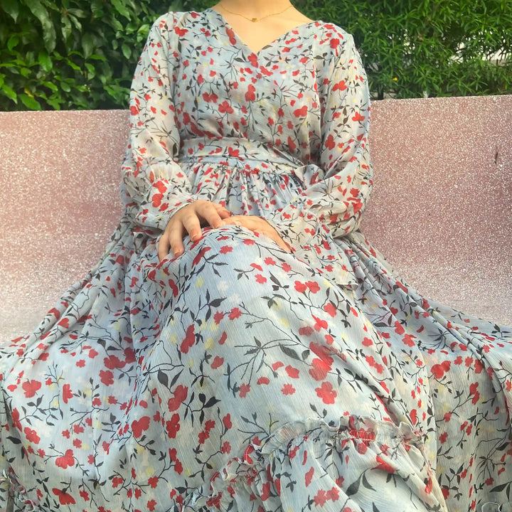 Floral Printed Chiffon Frock image 3