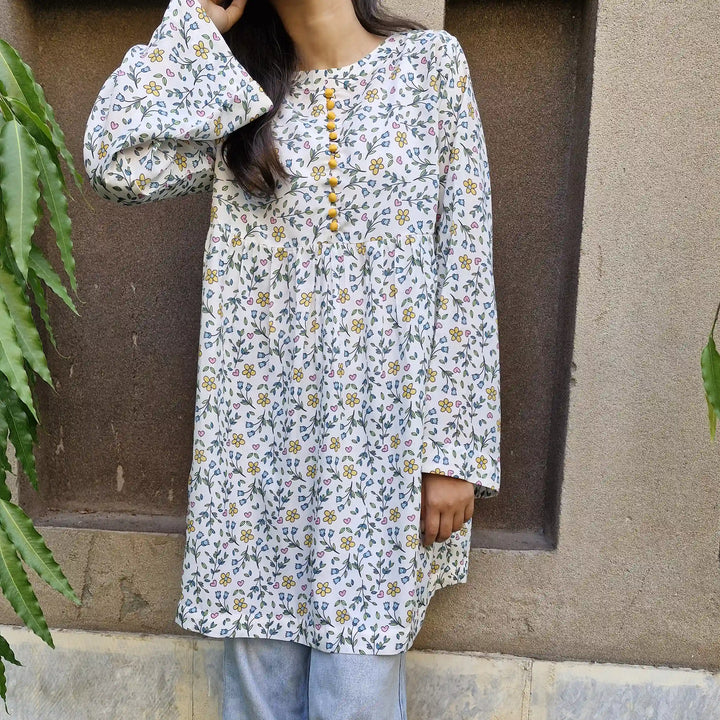 Yellow & White Floral Shirt Unstitched image 2