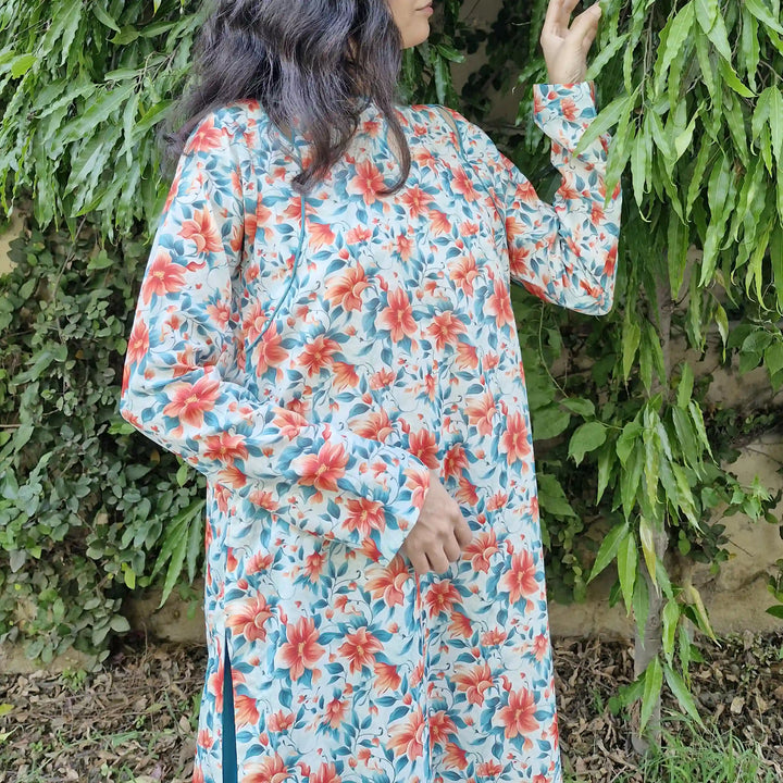 Salmon Orange & Seaweed Green Unstitched Two Piece image 1